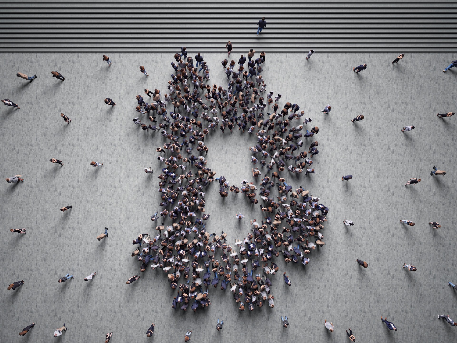 Human Crowd Forming Bitcoin Symbol Cryptocurrency Concept