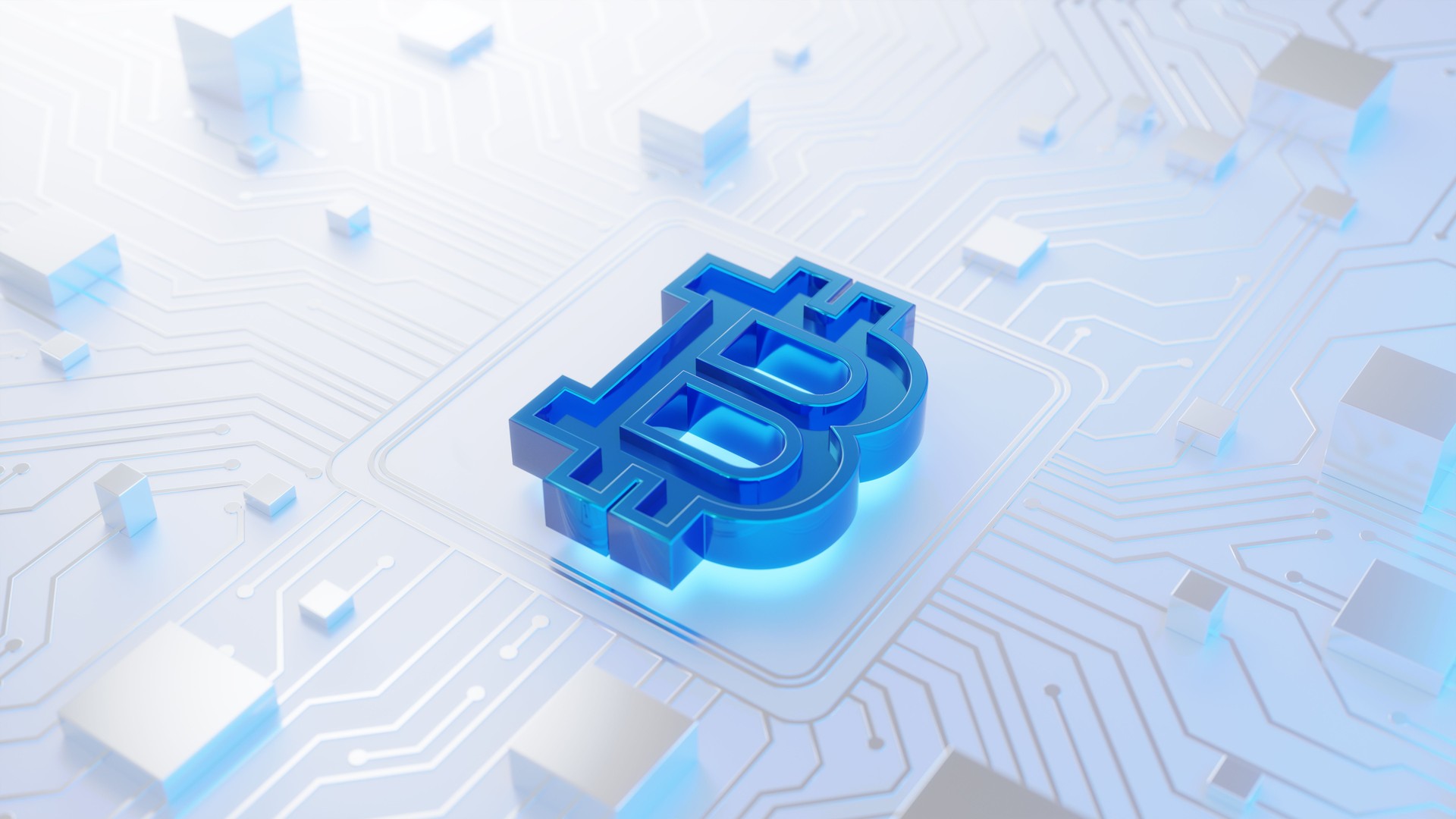 Digital Bitcoin Icon on Circuit Board Representing Cryptocurrency Technology